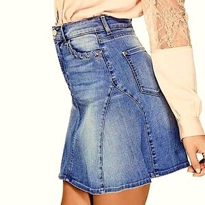 GUESS High Rise Flared Denim Mini Skirt
